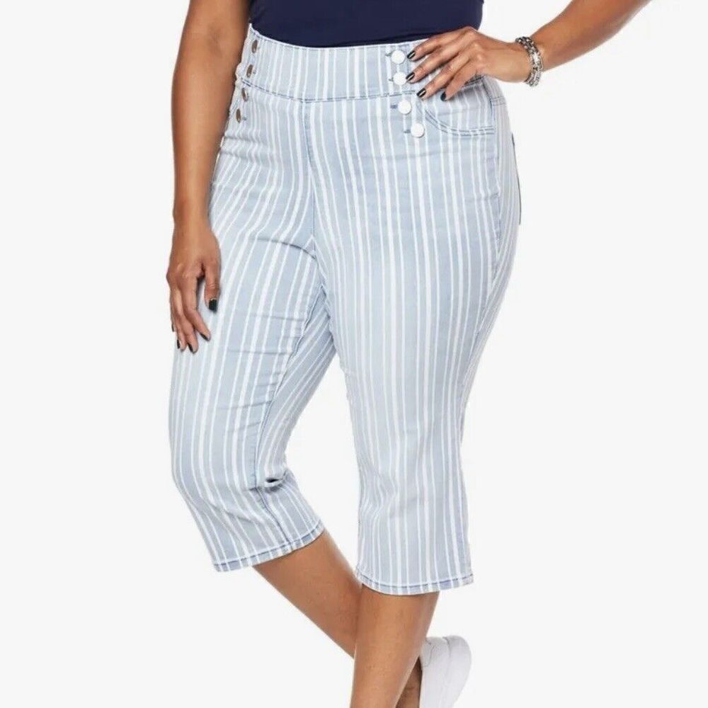 DG2 Diane Gilman SP FLEX stretch Sailor Pedal Pusher Capri Stripe Pants NICE 762